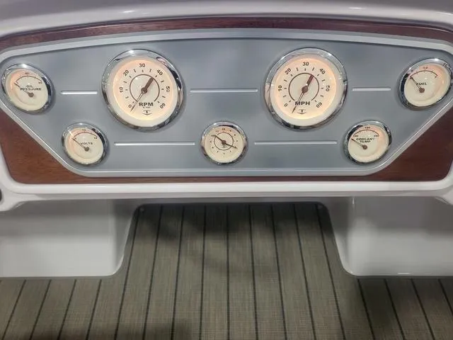 Slide: The Image of Dashboard of 2024 Thoroughbred u23i with analog gauges and wood accents. - 13