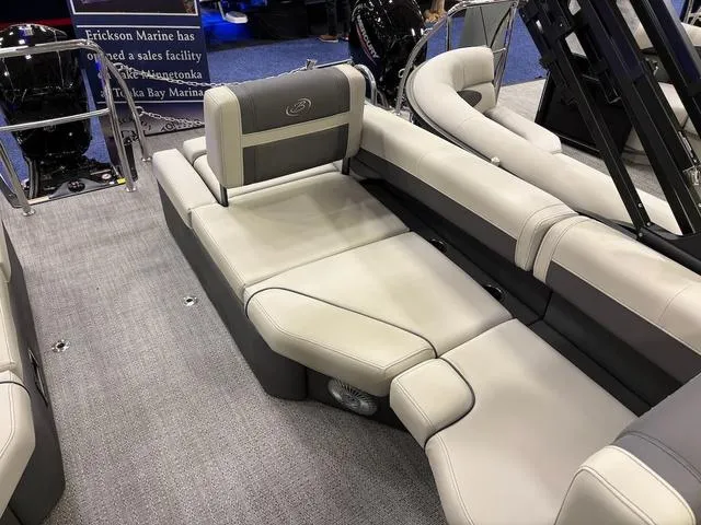 Slide: The Image of 2025 Barletta Boats C22M interior with luxurious seating and modern design. - 9