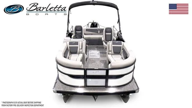 Slide: The Image of 2025 Barletta Boats C22UC pontoon with luxurious seating and sleek design. - 3