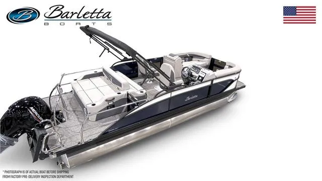 Slide: The Image of 2025 Barletta Boats C22UC pontoon with sleek design and modern features. - 4