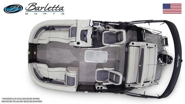 Slide: The Image of Top view of 2025 Barletta Boats C22UC pontoon with seating and helm. - 7