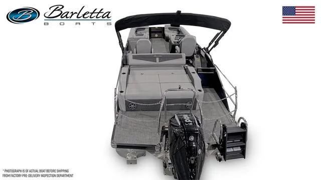 Slide: The Image of 2025 Barletta Boats C24uc pontoon with sleek design and modern features, rear view. - 4