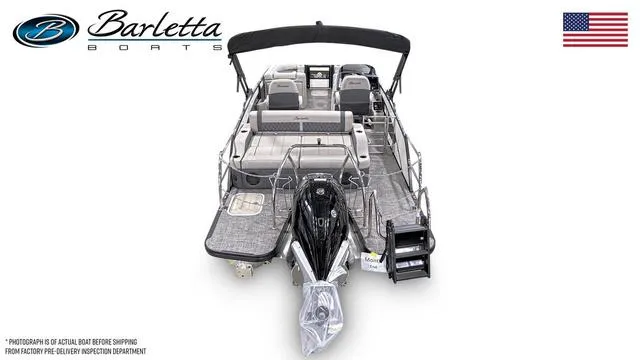 Slide: The Image of 2024 Barletta Lusso L23UC pontoon boat, sleek design, spacious seating, and modern features. - 13
