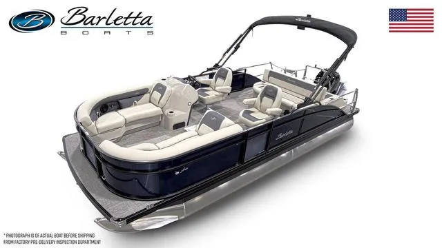Slide: The Image of 2024 Barletta Aria A22UC pontoon boat with luxurious seating and sleek design. - 1