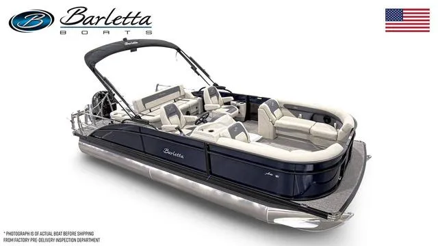 Slide: The Image of 2024 Barletta Aria A22UC pontoon boat with sleek design and spacious seating. - 6
