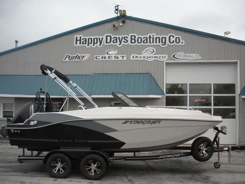 Slide: The Image of 2024 Starcraft SVX 190 OB DC boat at Happy Days Boating Co. dealership. - 0