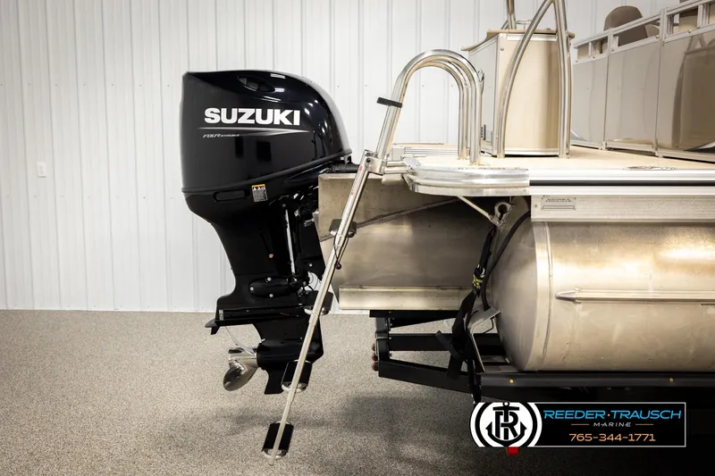 Slide: The Image of 2024 Tahoe 2185 LTZ QL pontoon boat with Suzuki outboard motor and ladder. - 44