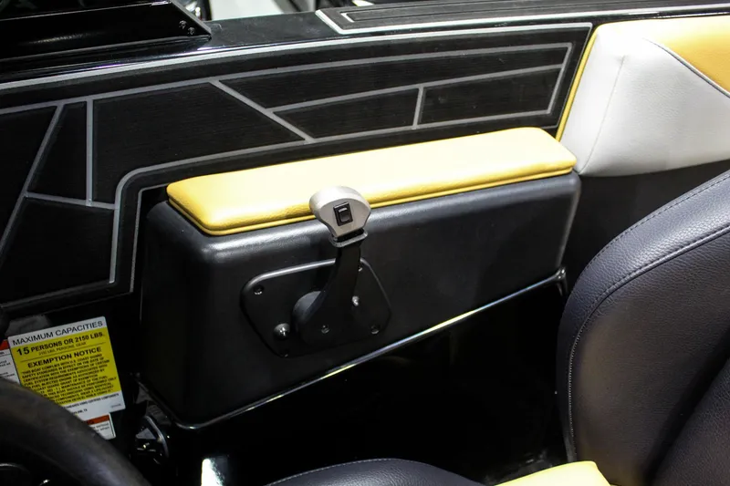 Slide: The Image of Interior of 2021 ATX Surf Boats 22 Type-S with yellow and black accents. - 15