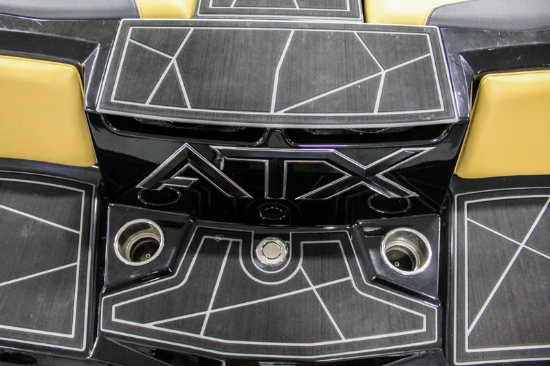 Slide: The Image of 2021 ATX Surf Boats 22 Type-S deck with geometric design and cup holders. - 34