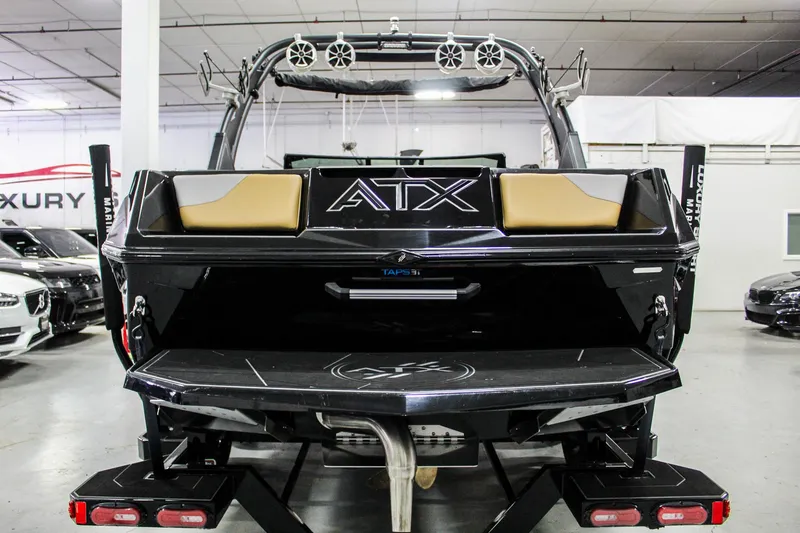 Slide: The Image of 2021 ATX Surf Boats 22 Type-S, black, rear view in showroom. - 4
