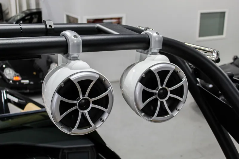 Slide: The Image of 2021 ATX Surf Boats 22 Type-S speakers mounted on a boat tower. - 40