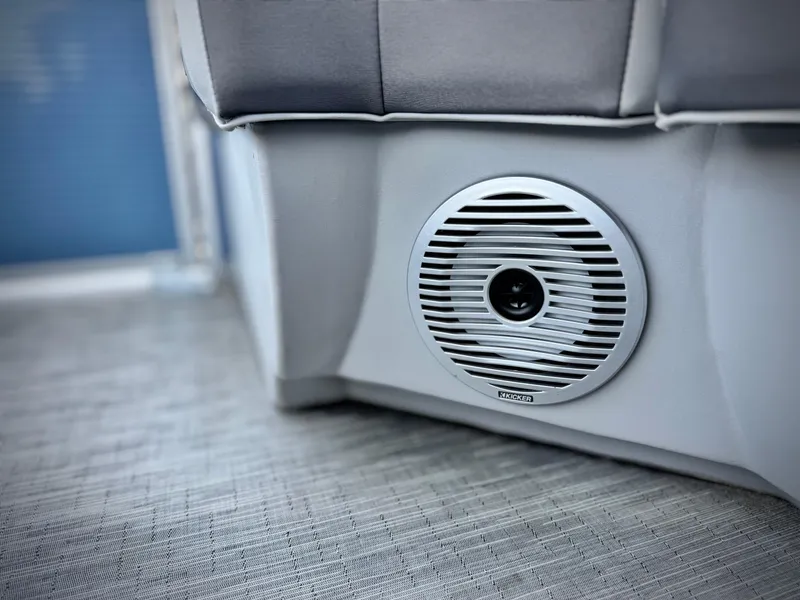 Slide: The Image of 2023 Bennington SX 21 boat speaker detail on gray interior. - 12