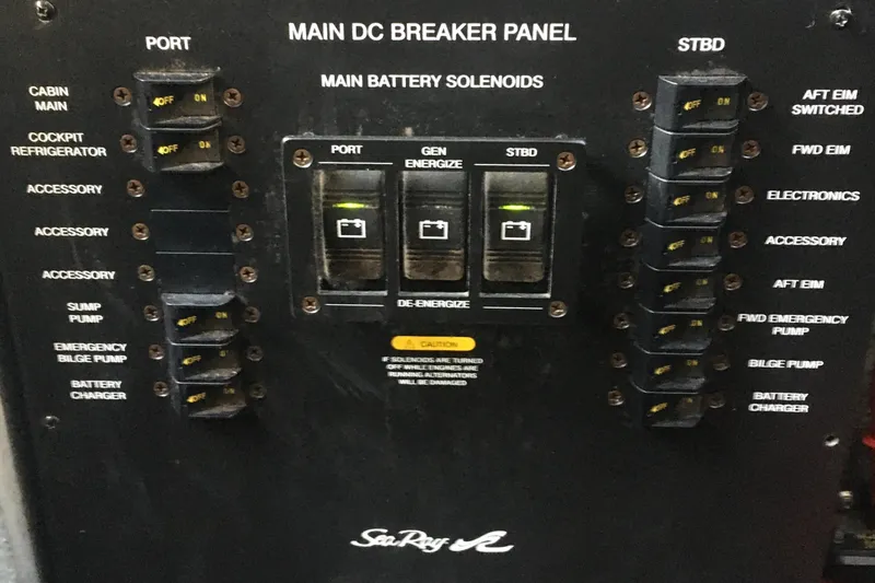 Slide: The Image of Main DC breaker panel of 2004 Sea Ray 340 Sundancer boat. - 26