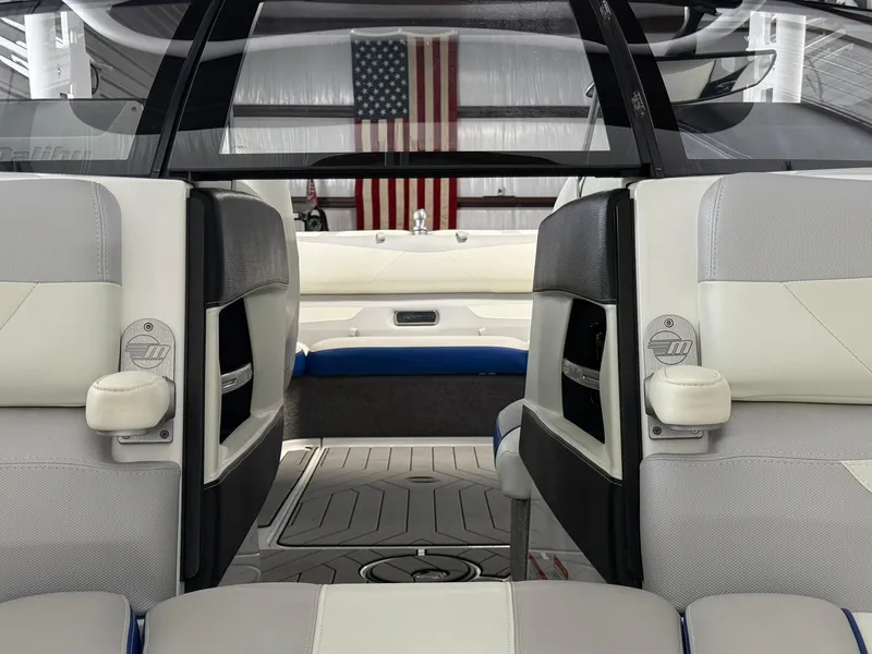 Slide: The Image of 2017 Malibu Wakesetter 23 LSV interior with American flag in background. - 17