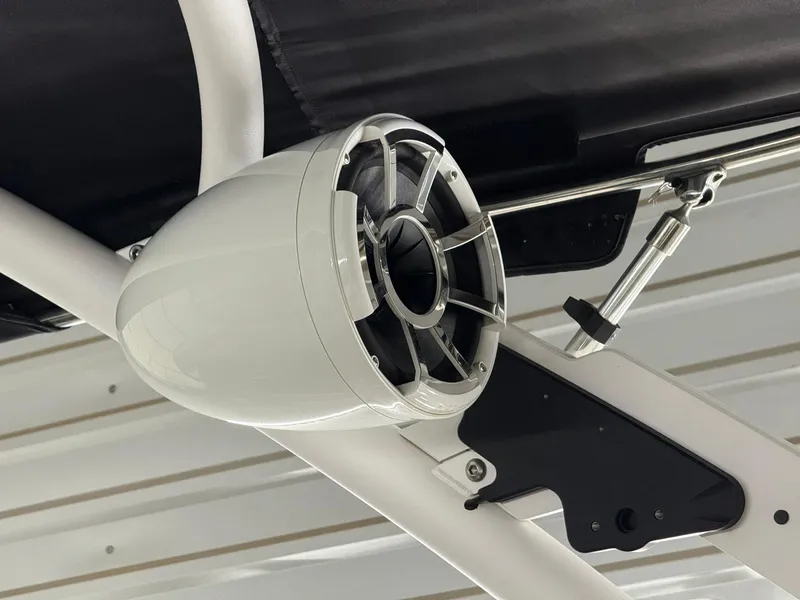 Slide: The Image of 2017 Malibu Wakesetter 23 LSV boat speaker mounted on a white frame. - 23