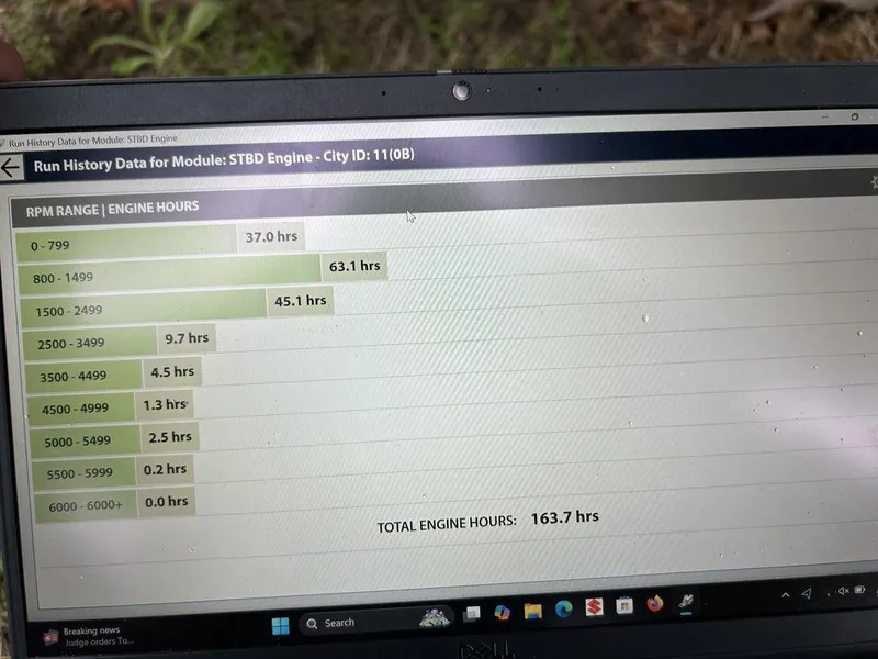 Slide: The Image of Laptop screen displaying engine run history data for Regency 220 DL3, 2017 model. - 43