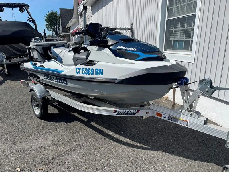 Slide: The Image of 2021 Sea-Doo Fish Pro™ iDF with Sound System on trailer, parked outdoors. - 5
