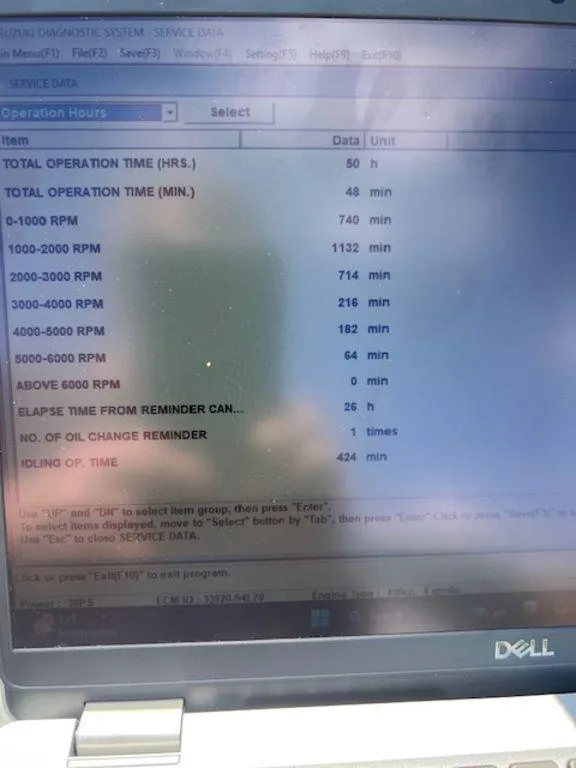 Slide: The Image of Close-up of a Dell laptop screen displaying engine operation data for a 2023 Highfield Classic 380 GT Limited. - 14