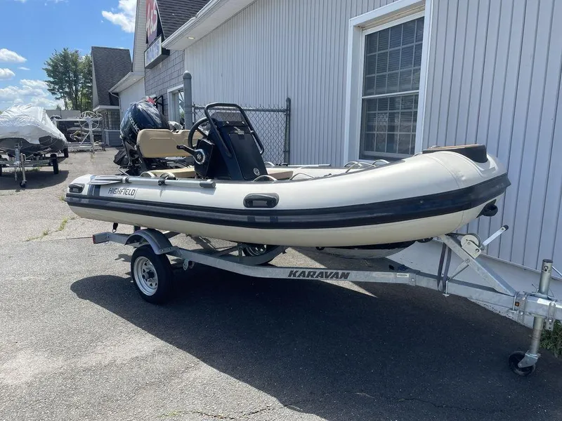Slide: The Image of 2023 Highfield Classic 380 GT Limited inflatable boat on a Karavan trailer. - 4