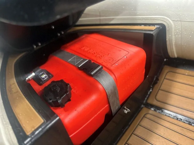 Slide: The Image of Red fuel tank in 2023 Highfield Classic 380 GT Limited boat storage compartment. - 8