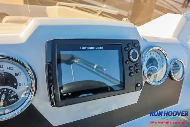 Slide: The Image of Dashboard of 2025 Starcraft SVX171 boat with Humminbird Helix 5 display and gauges. - 22