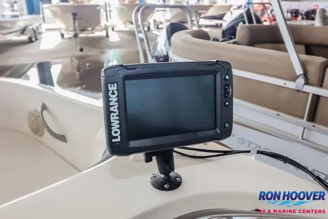 Slide: The Image of Lowrance Elite fishfinder on 2020 Bayliner Element E18 boat at Ron Hoover RV & Marine Centers. - 20