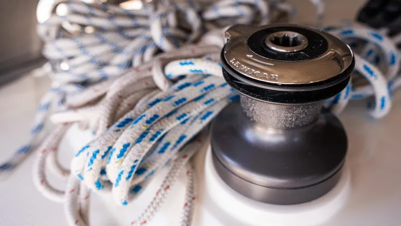 Slide: The Image of Winch and ropes on a 2020 Bavaria Cruiser 34 sailboat deck. - 12