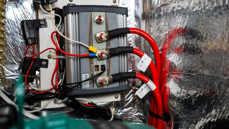 Slide: The Image of Electrical system of a 2020 Bavaria Cruiser 34 yacht with red and black cables. - 44