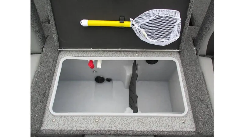 Slide: The Image of 2025 Lund Adventure 1775 Sport boat storage compartment with fishing net. - 4