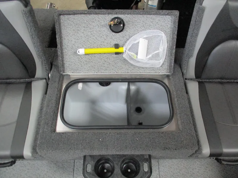 Slide: The Image of 2025 Lund 1775 Adventure SS boat livewell with net and cup holders. - 3