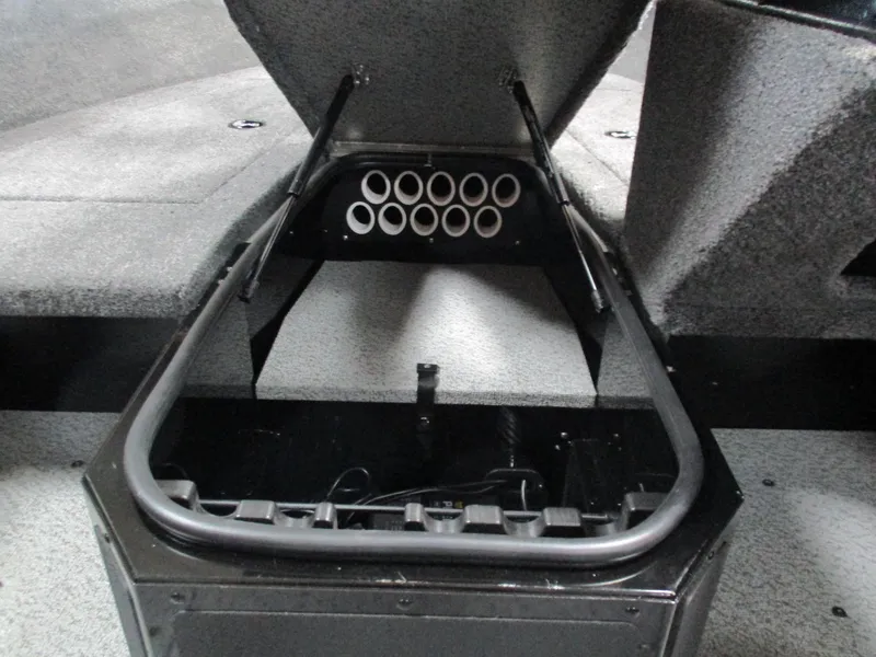 Slide: The Image of 2025 Lund 1775 Adventure SS boat storage compartment with rod holders. - 5