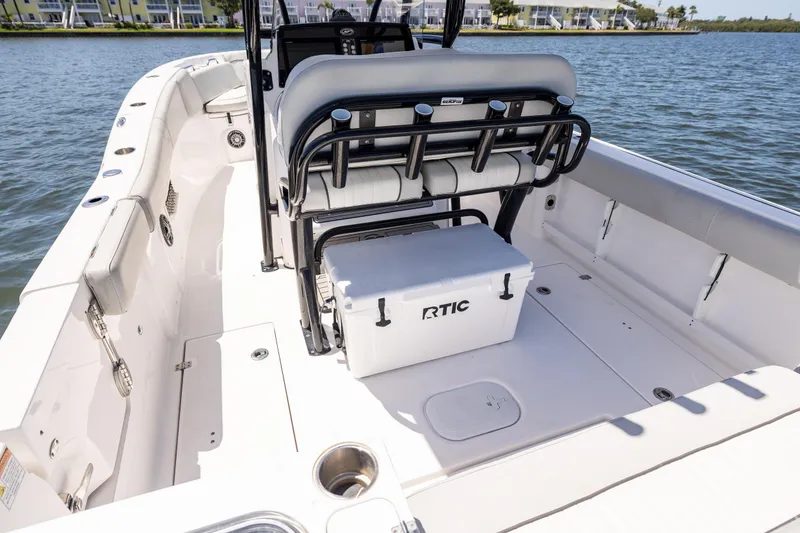 Slide: The Image of 2022 Sea Fox 268 Commander boat interior with RTIC cooler on deck. - 30