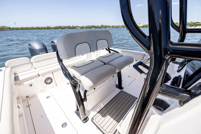 Slide: The Image of 2022 Sea Fox 268 Commander boat interior with seating and water view. - 40