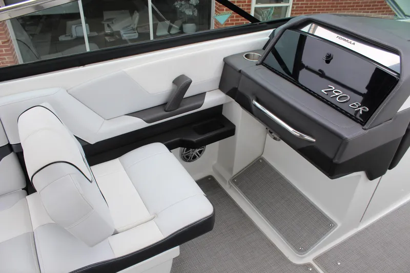 Slide: The Image of 2021 Formula 290 Bowrider interior with sleek seating and modern dashboard design. - 11