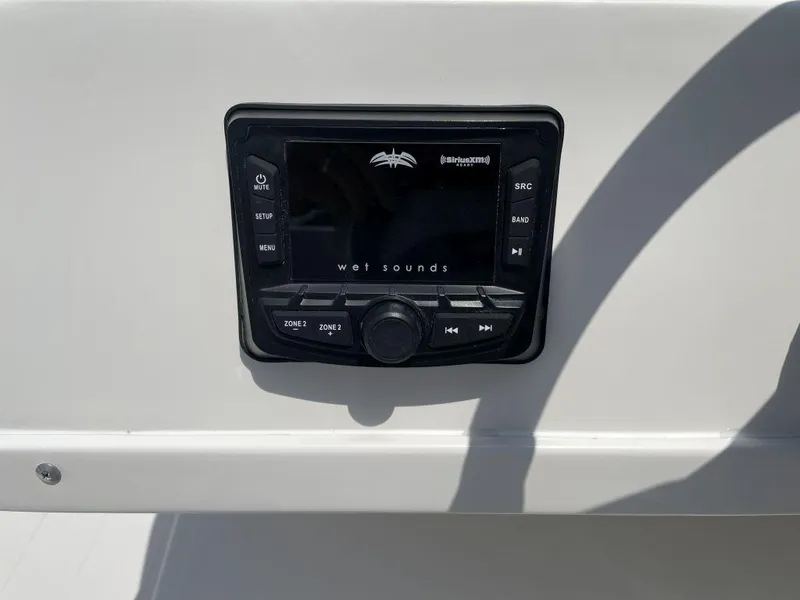 Slide: The Image of Audio control panel on 2025 Starcraft SVX-171 boat, featuring Wet Sounds system. - 9