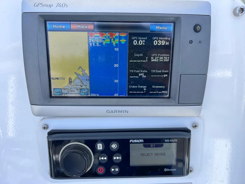 Slide: The Image of Garmin GPSmap 740s and Fusion MS-RA70 marine electronics on Contender 21 Open boat. - 14