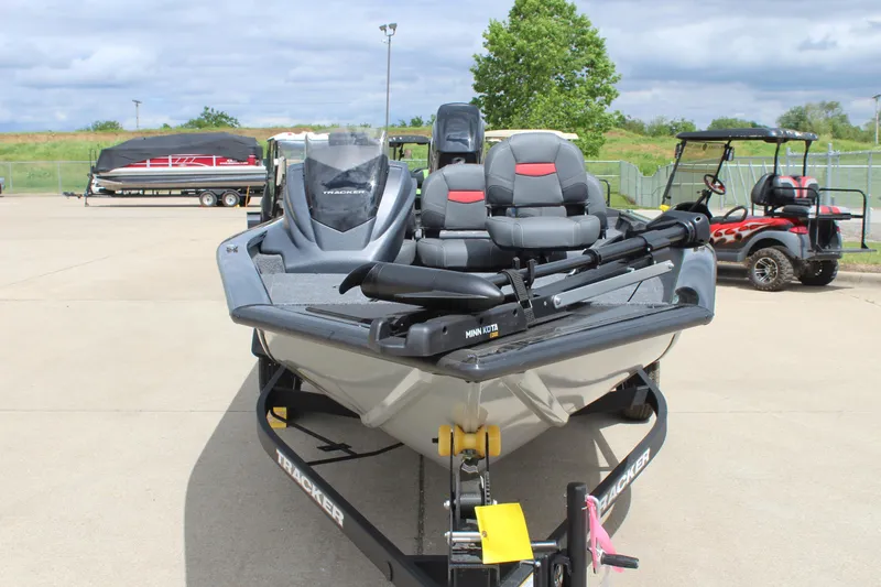 Slide: The Image of 2025 Tracker Pro Team 175 Crappie Edition boat on trailer, outdoor display. - 6
