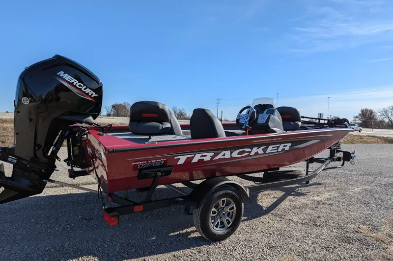 Slide: The Image of 2025 Tracker Pro Team 175 boat with Mercury engine on a trailer. - 65