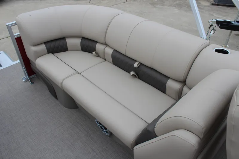 Slide: The Image of 2025 Sun Tracker Party Barge 22 DLX, beige seating, spacious and comfortable design. - 16