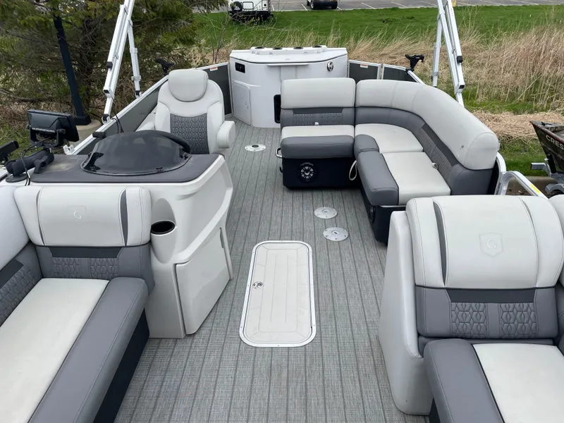 Slide: The Image of 2022 Godfrey Sweetwater 2286 FS pontoon boat with spacious seating and modern design. - 3