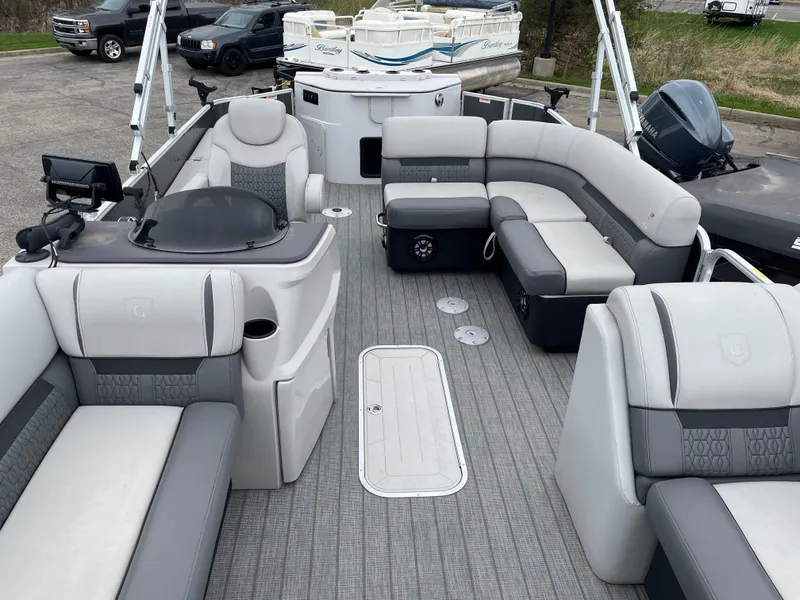 Slide: The Image of 2022 Godfrey Sweetwater 2286 FS pontoon boat with spacious seating and modern design. - 4
