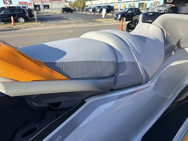 Slide: The Image of 2023 Sea-Doo Waverunner FishPro™ Trophy seat detail in a parking lot setting. - 15