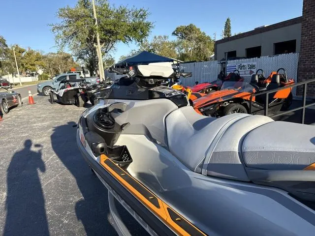 Slide: The Image of 2023 Sea-Doo Waverunner FishPro™ Trophy parked outdoors, showcasing sleek design and features. - 7