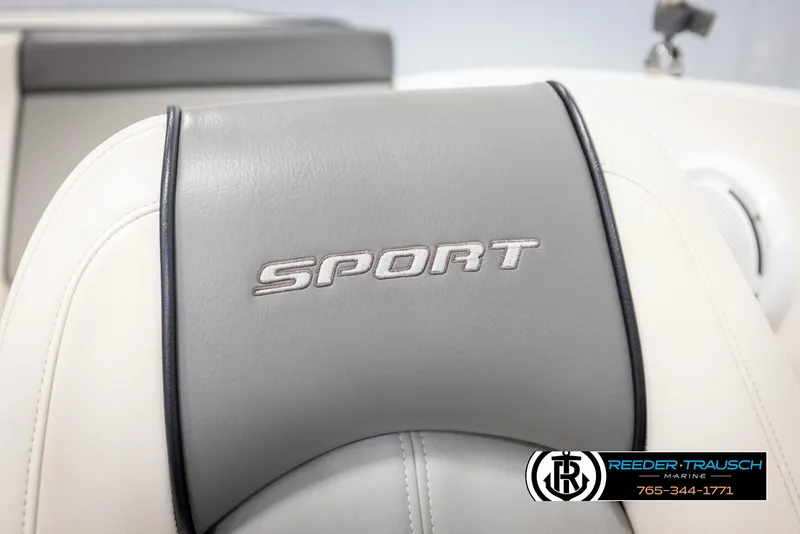 Slide: The Image of 2011 Sea Ray 185 Sport boat seat with "Sport" embroidery, Reeder-Trausch Marine logo visible. - 39