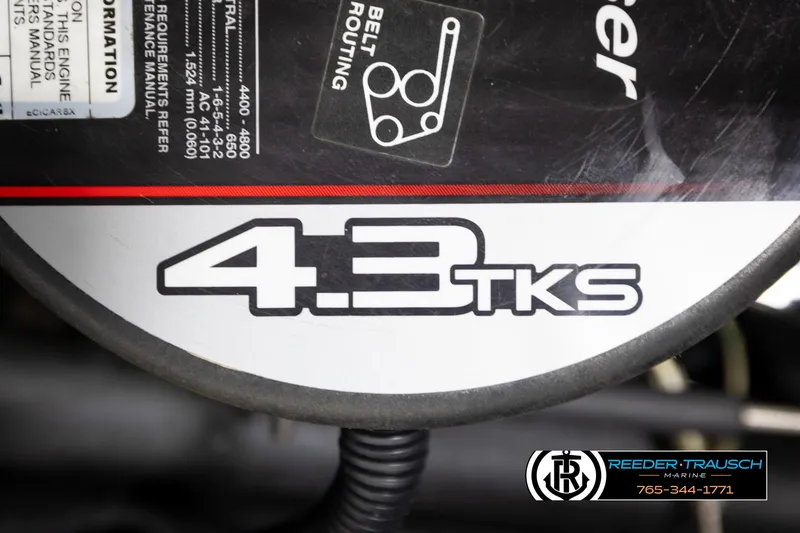 Slide: The Image of Close-up of 4.3 TKS engine label on 2011 Sea Ray 185 Sport boat. - 42