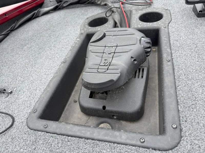 Slide: The Image of 2022 Tracker Pro Team 190 TX boat foot pedal control on deck. - 14