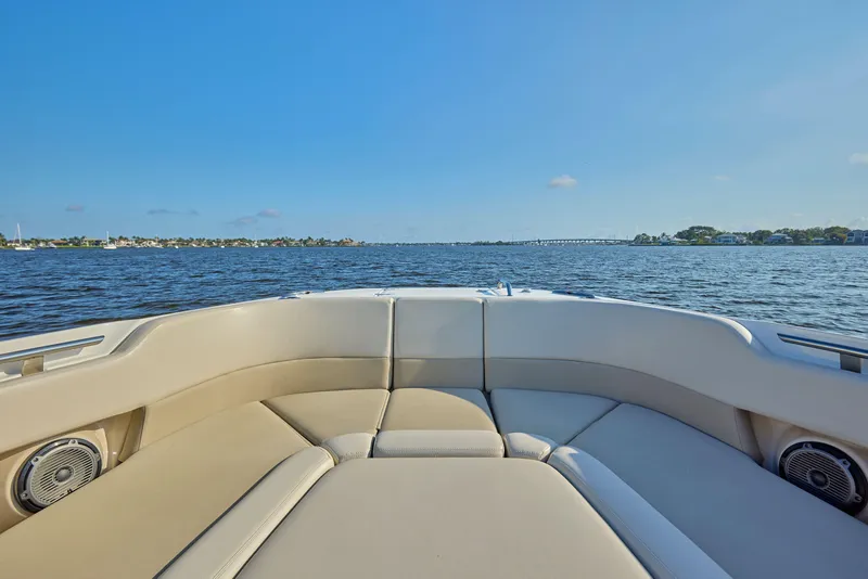 Slide: The Image of 2016 Boston Whaler 320 Vantage boat interior with scenic water view. - 4
