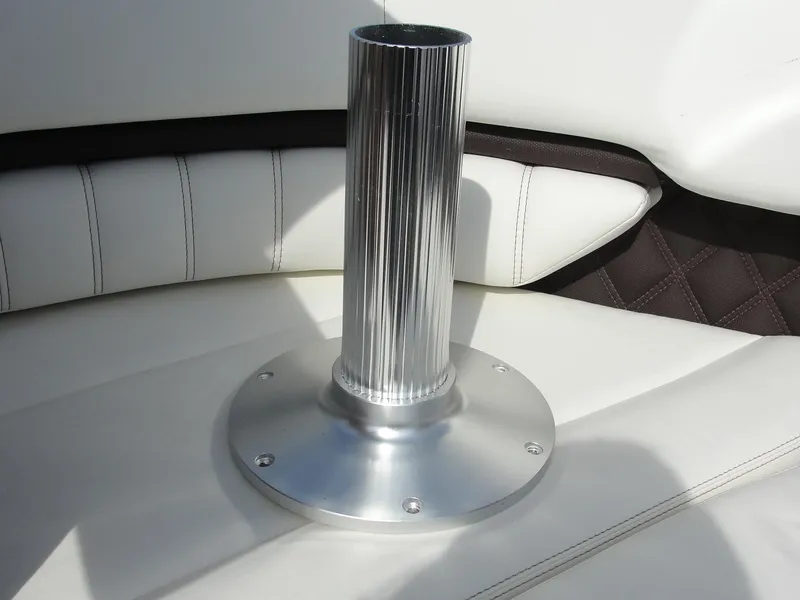 Slide: The Image of Aluminum pedestal base on white leather seating, Cobalt A25 boat, 2013 model. - 45