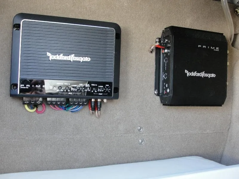 Slide: The Image of Rockford Fosgate amplifiers installed in a 2013 Cobalt A25 boat. - 48