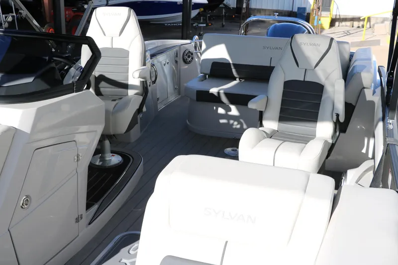 Slide: The Image of 2025 Sylvan G3 CLZ DH boat interior with modern seating and sleek design. - 17